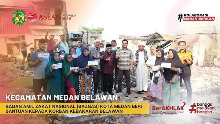 Badan amal zakat nasional (BAZNAS) kota medan beri bantuan kepada korban kebakaran belawan